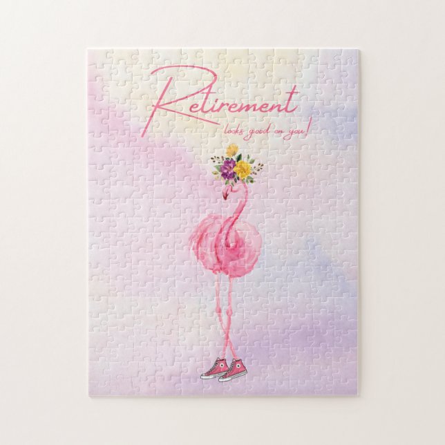 Pension ser bra på dig! Flamingo in Sneakers Pussel (Vertikal)