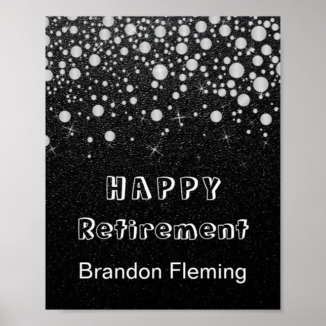 Pension Silver Confetti Stars på Black Poster (Framsidan)