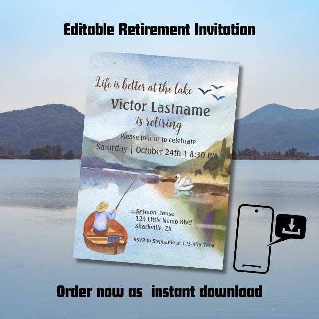 Pension som fiskar i sjö vid vattenfärgen meddelande (Skapare uppladdad)