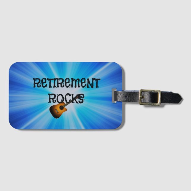 Pension Sten, gitarrer på blå solsprängningsdesign Bagagebricka (Framsida horisontal)