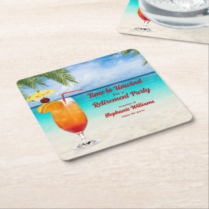 Pension Summer Farewell Cocktail Beach Party Underlägg Papper Kvadrat