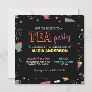 Pension Tea Party i levande färger hett kopp Inbjudningar