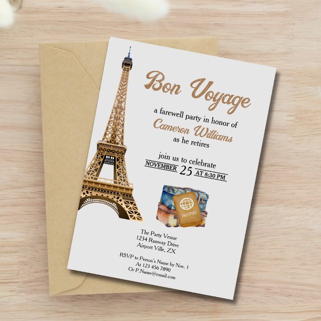 Pension Travel Theme Bon Voyage Eifel Torn Inbjudningar (Skapare uppladdad)