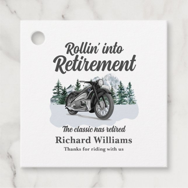 Pension Travel Theme Classic Motorcycle Rolling Gåvor Etiketter (Framsida)