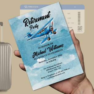 Pension Travel Themen Party Flygplan Vintage Inbjudningar