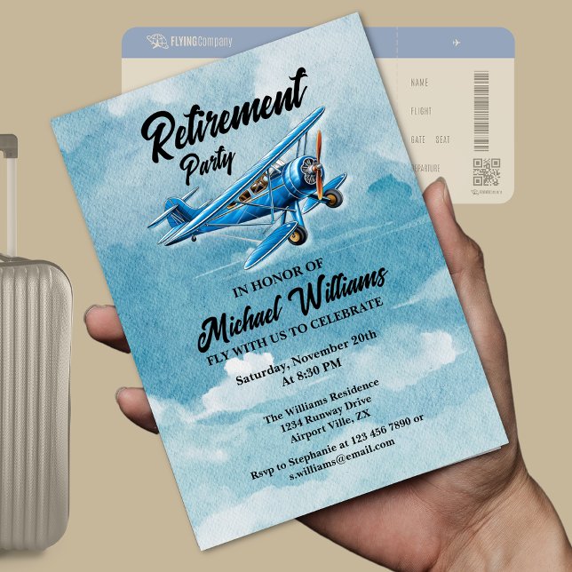 Pension Travel Themen Party Flygplan Vintage Inbjudningar (Skapare uppladdad)