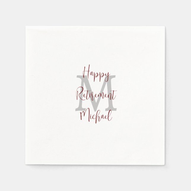 Pension White Grått Burgundy Namn Monogram Pappersservett (Framsidan)