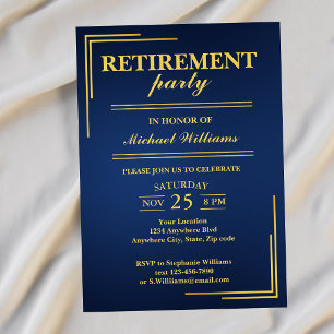Pensionär Corporate Elegant Blå Guld Inbjudningar