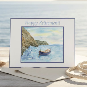 Pensionärens strand kust båt akvarell hav kort