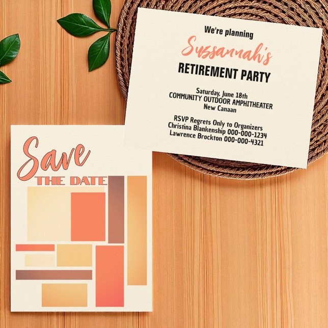 Pensionärsfest Anmäl datum meddelande Vykort (front and template back retirement save the date postcard)