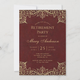 Pensionärsfest Burgundy Guld Vintage Elegant Inbjudningar