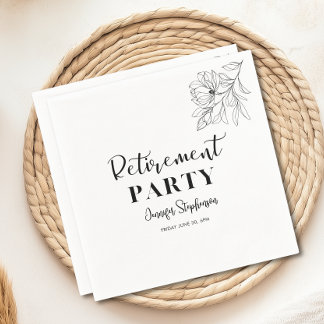 Pensionärsfest Elegant Svart Och Vit Blommig Pappersservett