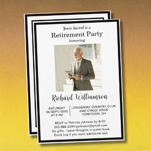 Pensionärsfest Elegant Svart Vitt Foto Inbjudningar