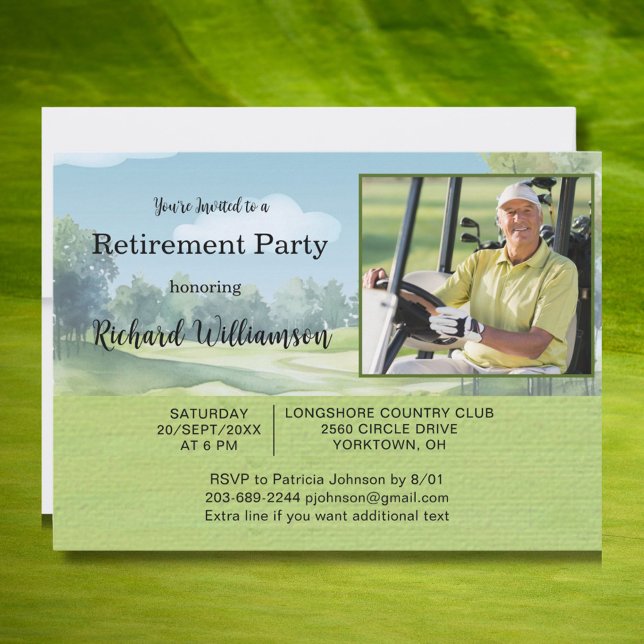 Pensionärsfest Foto Vattenfärg Golf Tema Inbjudan (Skapare uppladdad)