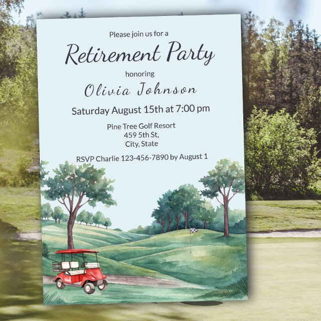 Pensionärsfest Golfvagn Vattenfärg  Inbjudningar (Skapare uppladdad)