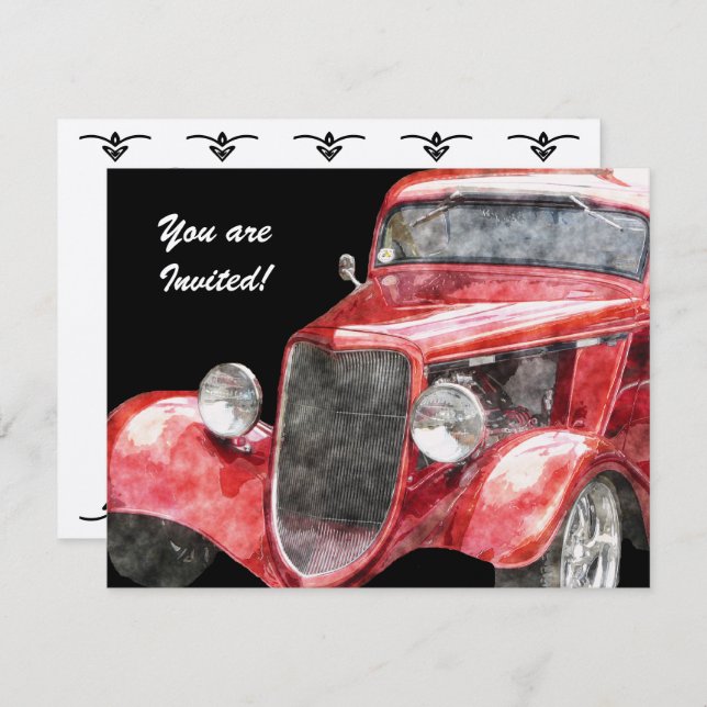 Pensionärsfest Klassisk Hotrod Samlarbil Inbjudningar (Fram/baksida)