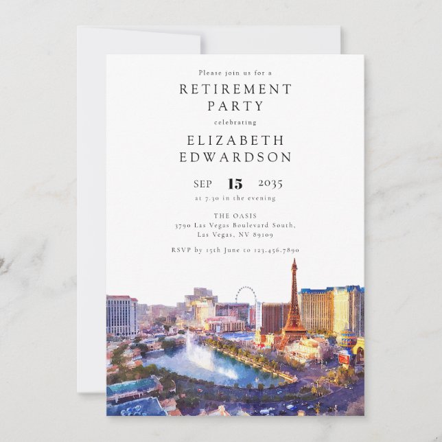Pensionärsfest med Las Vegas Siluett Inbjudningar (Framsida)