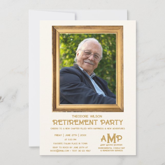 Pensionärsfest med vintage fotoram  inbjudningar (Framsida)