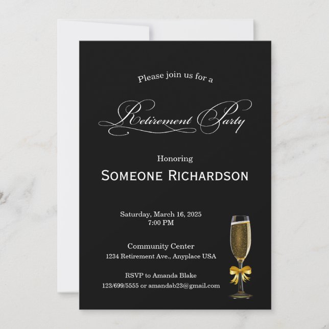 Pensionärsfest meddelande med champagne inbjudningar (Framsida)