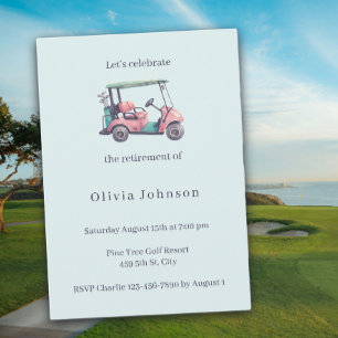 Pensionärsfest Rosa Golfvagn Vattenfärg Inbjudningar