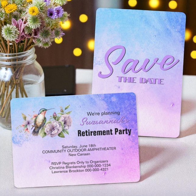 Pensionärsfest Spara Datum Kolibri Datumet (front and back template save the date invitation)