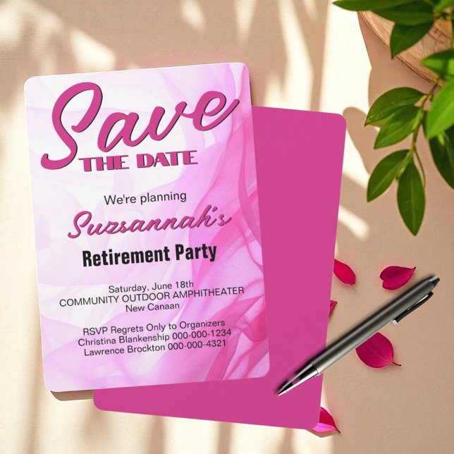 Pensionärsfest Spara Datum Rosa Abstrakt Datumet (template save the date front and back)