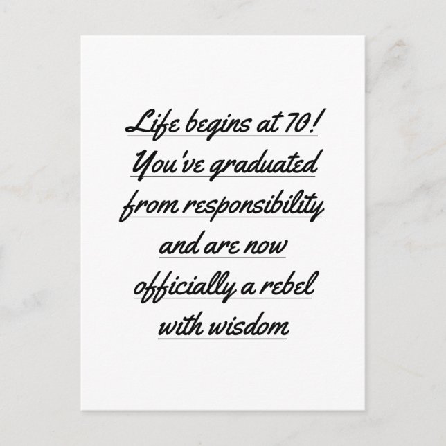 Pensionärsliv Börjar vid 70, 70-årsdag Vykort (Framsida)