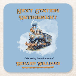 Pensionärsresetema Vintage tåg Nästa station Underlägg Papper Kvadrat