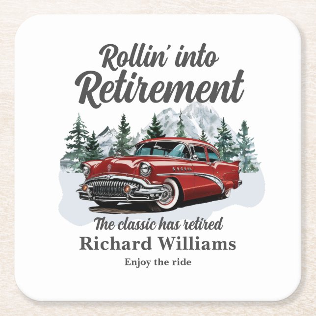 Pensionärsresor Tema Klassisk Retro Bil Rullande Underlägg Papper Kvadrat (Framsidan)