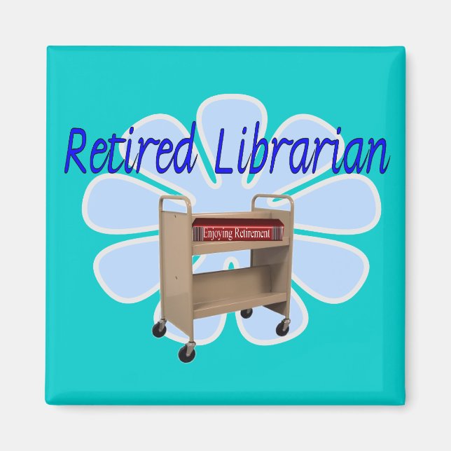 pensionerad bibliotekarie Bok Cart Design Magnet (Framsidan)