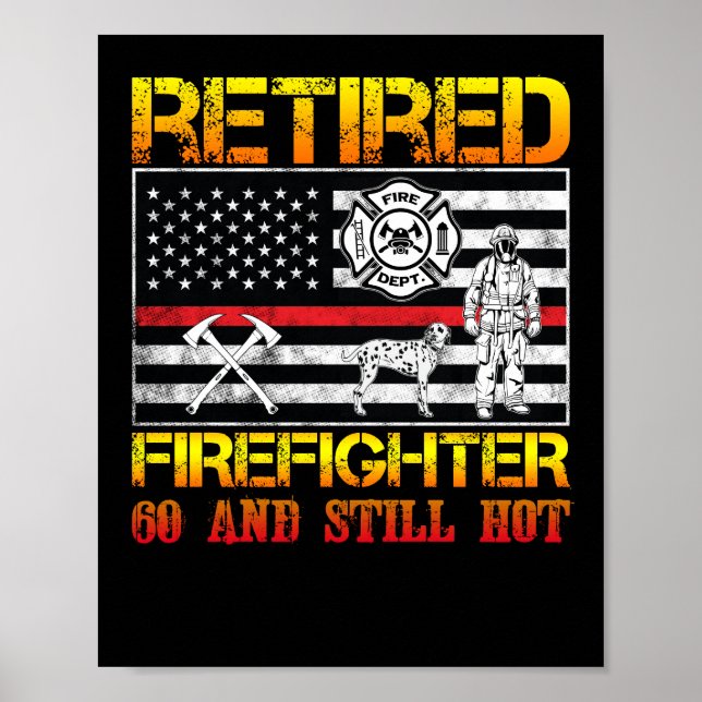 Pensionerad Firefighter 60:e födelsedagstensfärgad Poster (Framsidan)