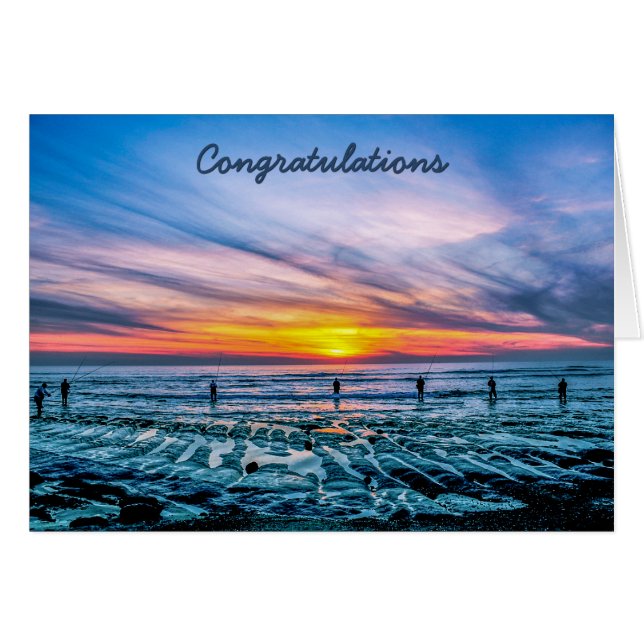 Pensionerad fiskestrand hälsningskort (Framsidan Horizontal)