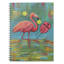 Pensionerad Flamingo Pickleball Watercolor Anteckningsbok