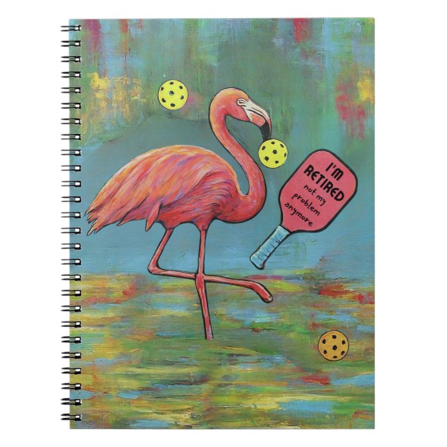Pensionerad Flamingo Pickleball Watercolor Anteckningsbok (Framsidan)