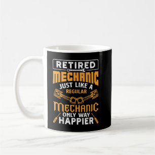 Pensionerad mekaniker precis som en vanlig endast kaffemugg