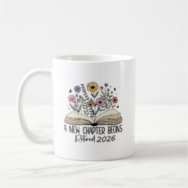 Pensionerad Ny Kapitel Bok Blommig Design Kaffemugg