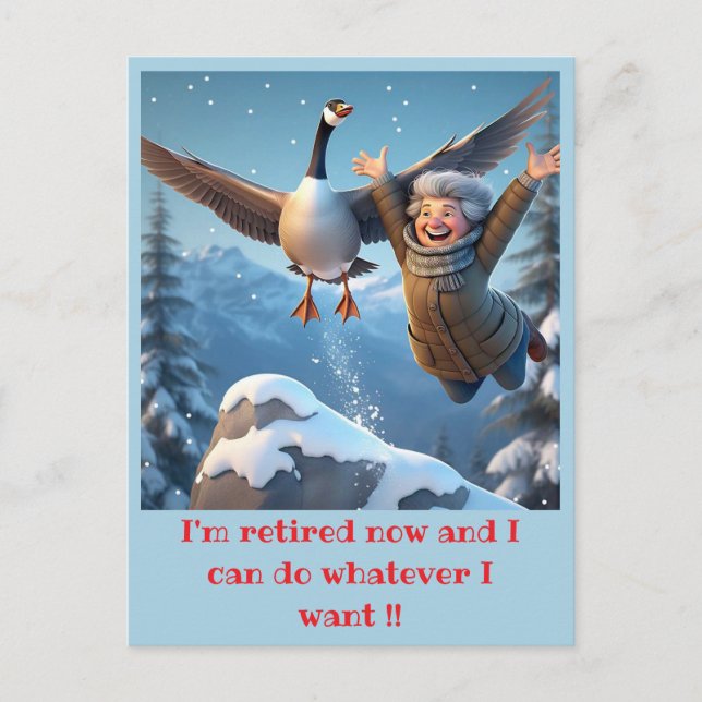 "PENSIONERAD OCH GLAD" VYKORT (Framsida)