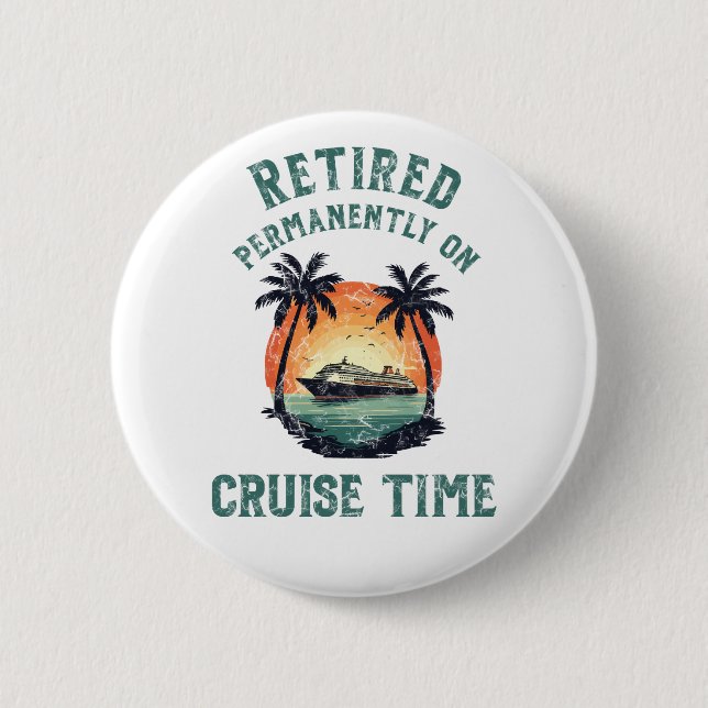 Pensionerad Permanent På Kryssningstid Retro Knapp (Framsida)