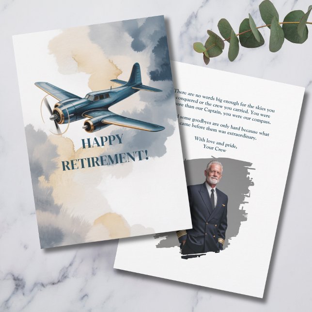 Pensionerad Pilot Foto Flygplan Besättning Blå Gul Inbjudningar (Skapare uppladdad)