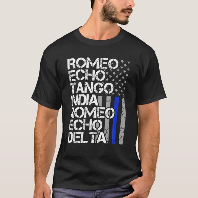 Pensionerad polis, fonetisk kod Thin Blue Lin T Shirt (Framsida)