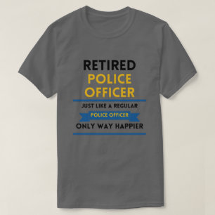 pensionerad polis precis som en vanlig rolig blå t shirt