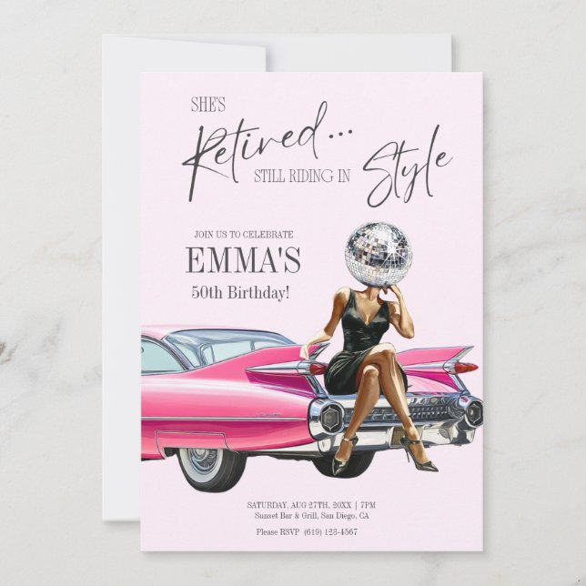 Pensionerad Rosa Cadillac Anpassad Inbjudan (Framsida)
