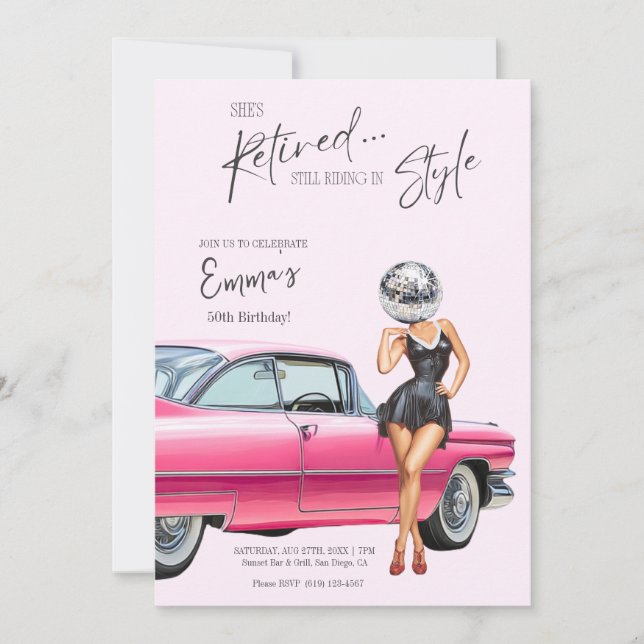 Pensionerad Rosa Cadillac Anpassad Inbjudan (Framsida)