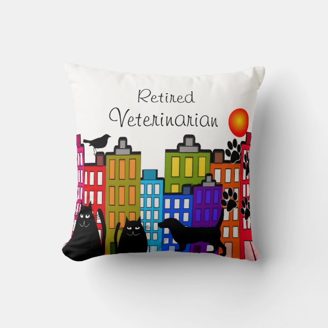 Pensionerad veterinär Pillow Whimsical Animal Art Kudde (Framsida)