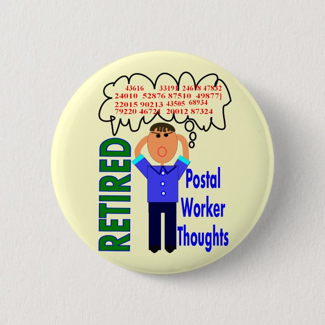 Pensionerade post- roliga postnummer för knapp (Framsida)