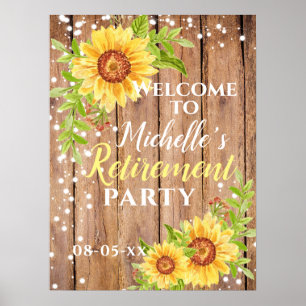 Pensionering Blommig Solros Rustik Party Välkomst Poster