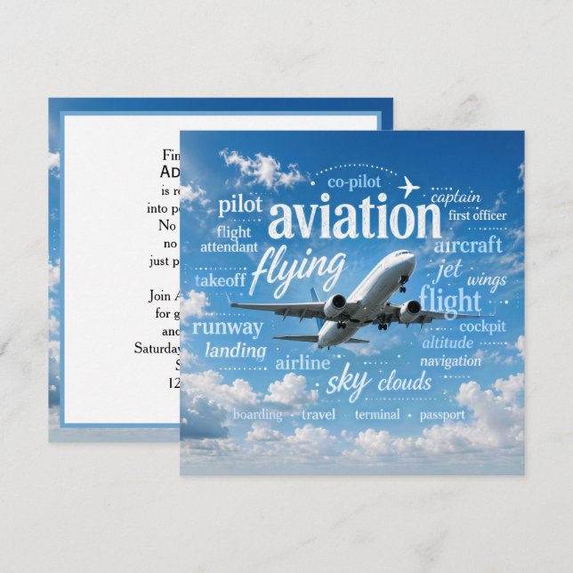 Pensionering för pilotflygplan i Word Cloud Inbjudningar (Fram/baksida)