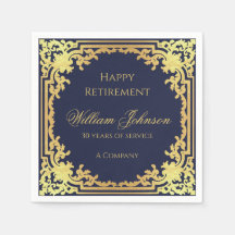 Pensionering Marinblå Elegant Skript Falskt Guld F