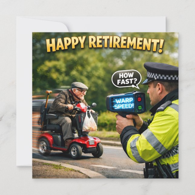 Pensionering rolig mobilitet scooter polisjakt bil kort (Framsida)