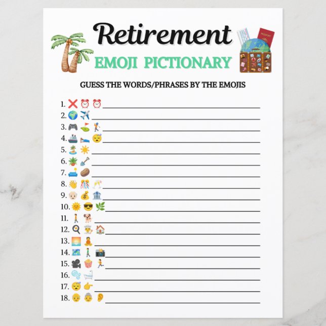 Pensionerings-Emoji Pictionary-spel (Framsida)